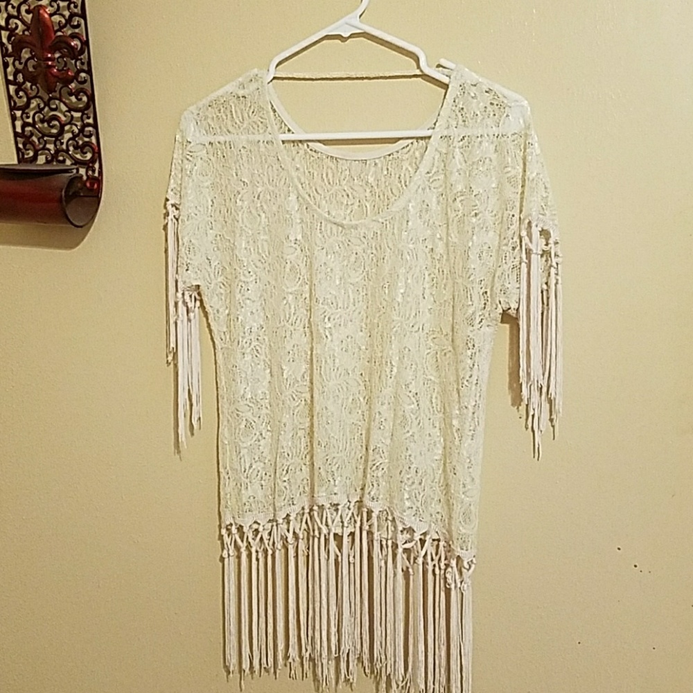 Cream color fringe top